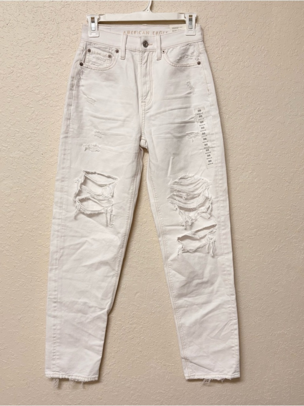 NWT American Eagle Highest Rise Baggy Straight Jean White Denim Strigid Size 00R